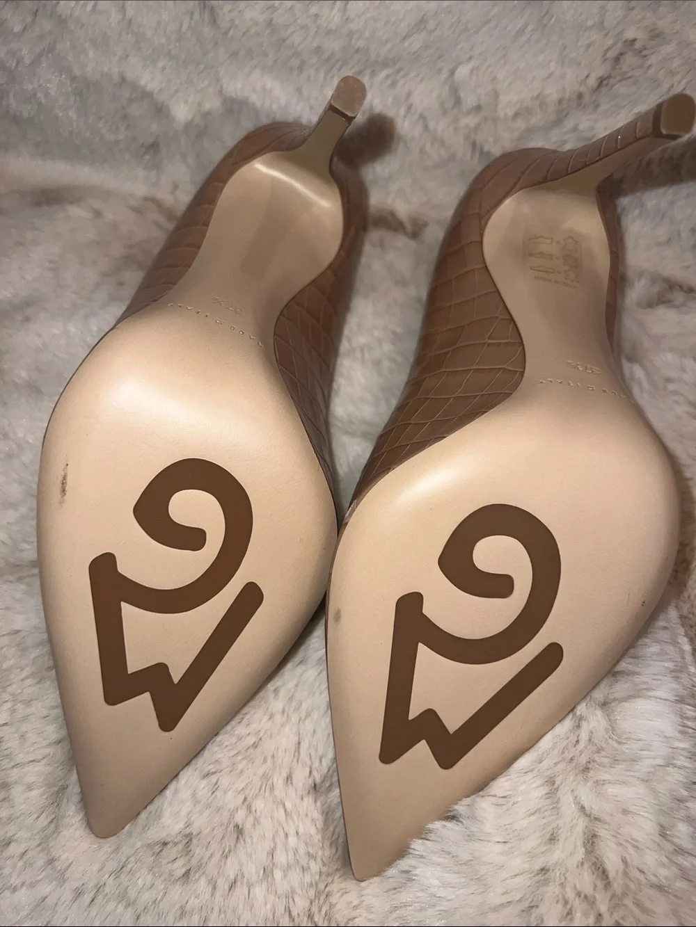 M. Gemi Nude Croc-Embossed Pointed Toe Stiletto Pumps